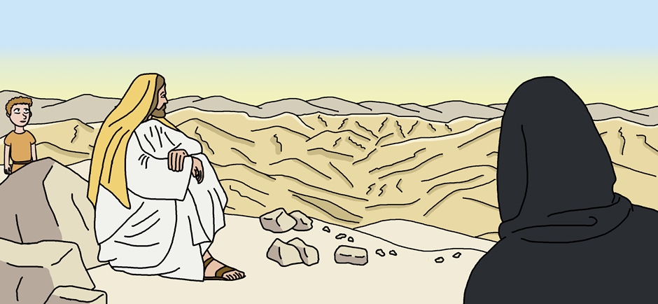 Jesus stays in the desert for 40 days and is tempted by Satan